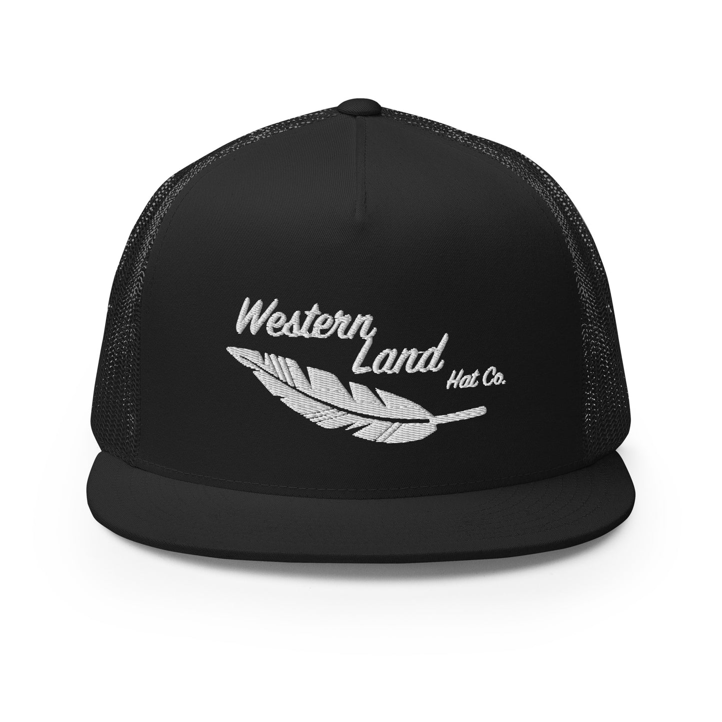 Western Land, Feather, 5 Panel Trucker Hat, White Stitching