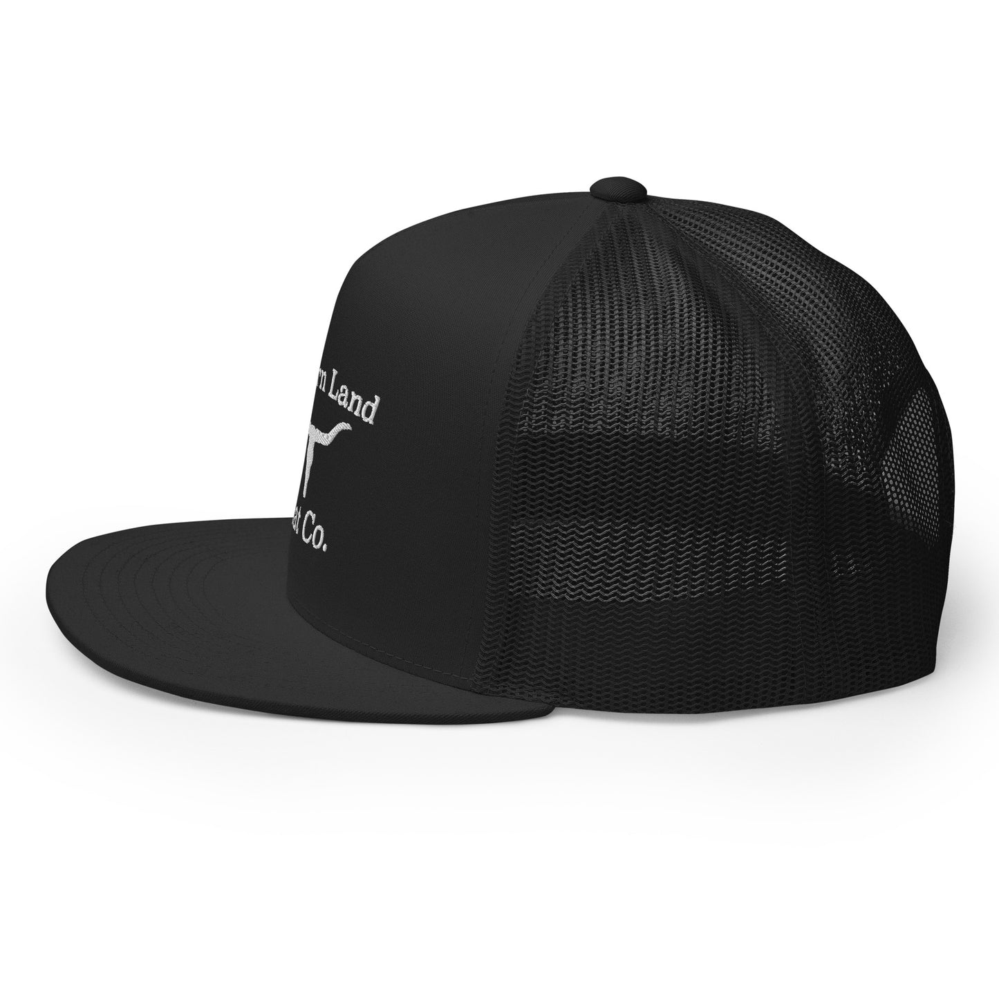 Western Land Hat Bull 5 Panel Trucker Hat, White Stitching