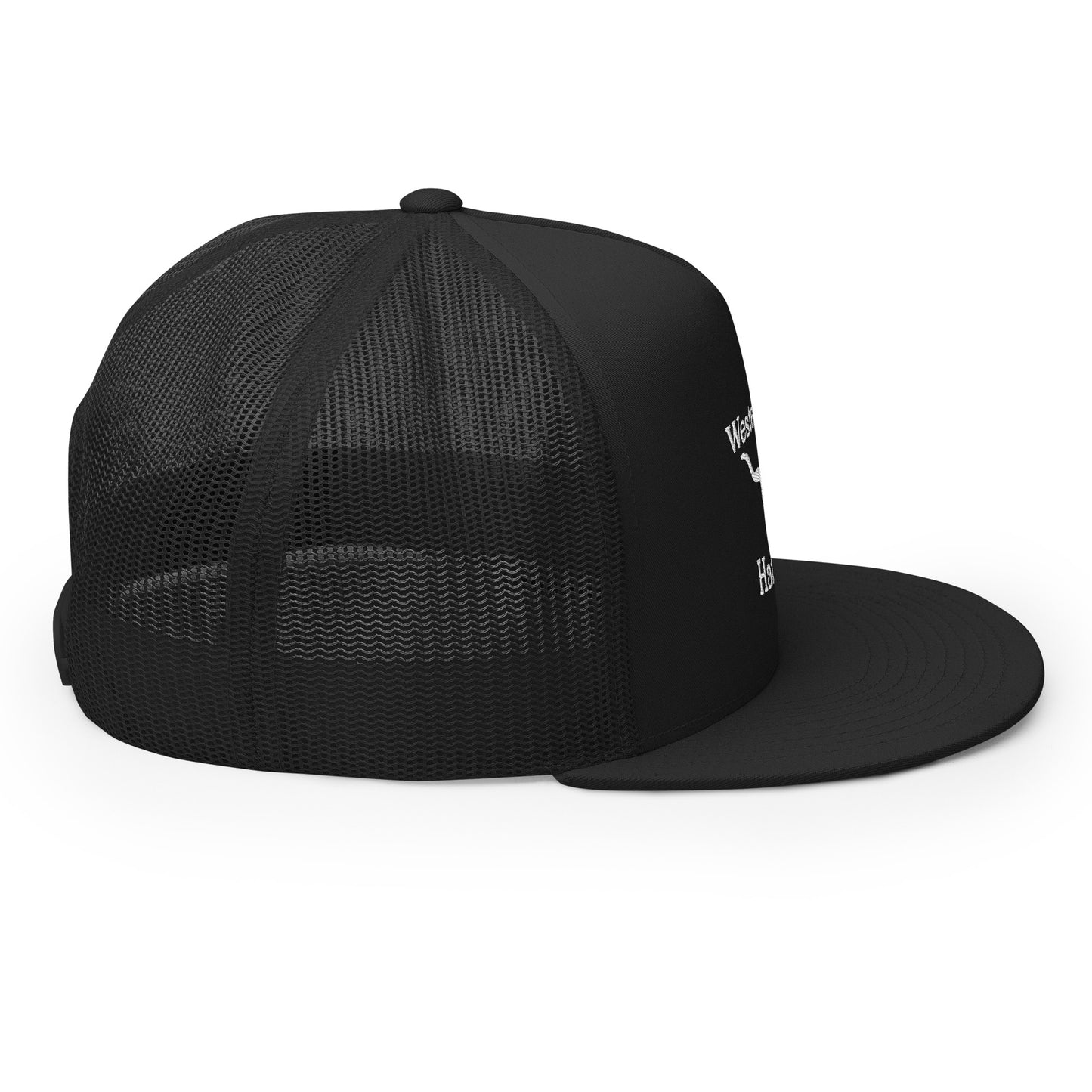 Western Land Hat Bull 5 Panel Trucker Hat, White Stitching