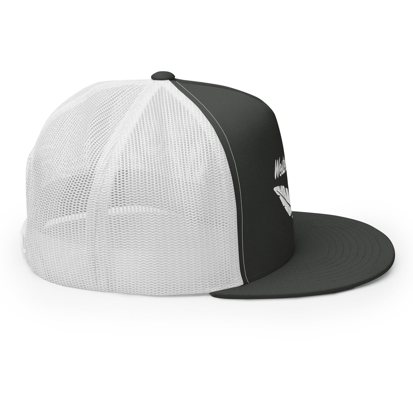 Western Land, Feather, 5 Panel Trucker Hat, White Stitching