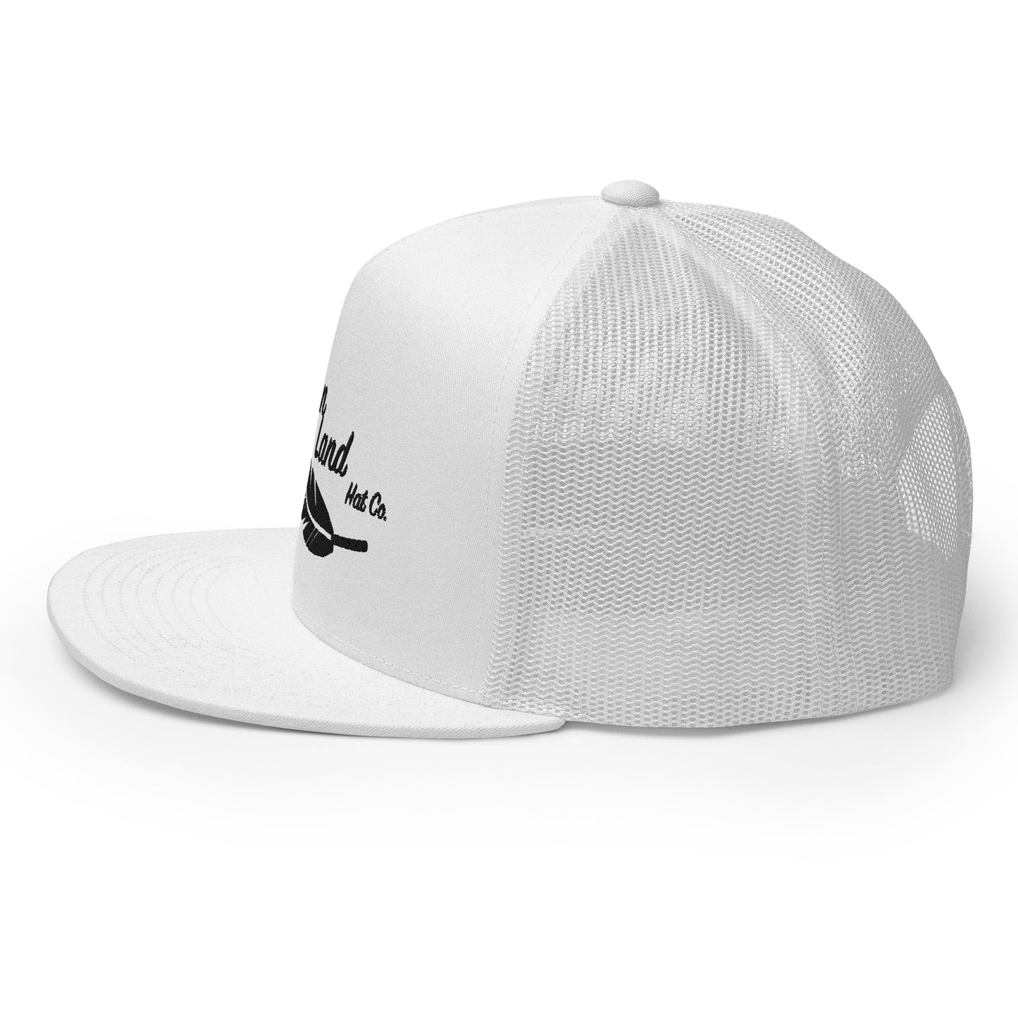 Western Land Hat, Feather 5 Panel Trucker Hat Black Stitching