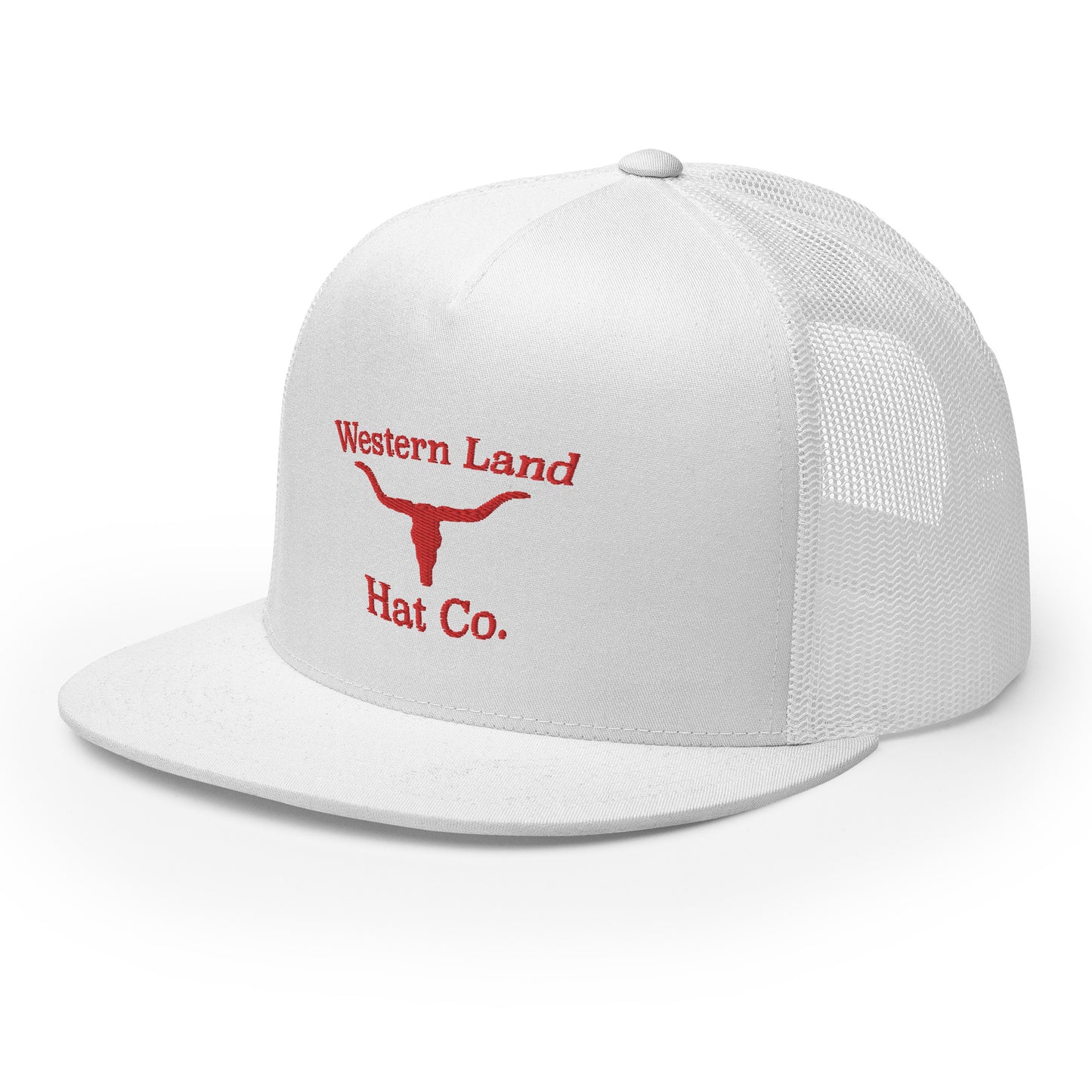 Western Land, Bull, 5 Panel Trucker Hat, Red Stitching